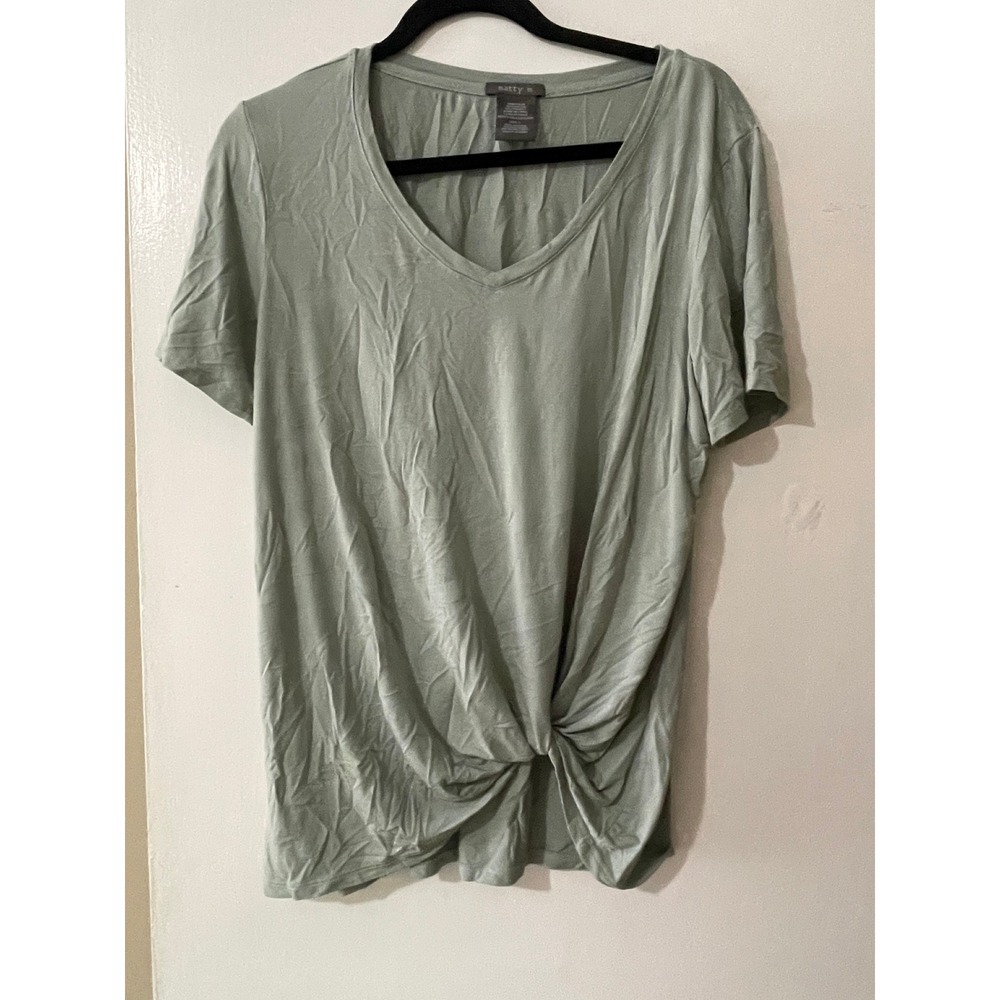 Matty M Womens Sage Green V-Neck Front Twist Knot T-Shirt Large MK9173-016